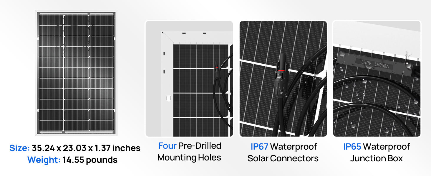 ECO-WORTHY Bifacial 100 Watt 12 Volt Solar Panel Monocrystalline Rigid High-Efficiency PV Module Power Charger for Sunsheds,Rvs