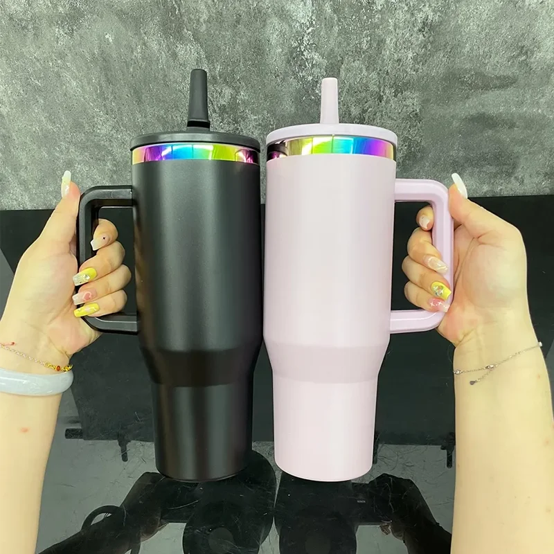 Us in Stock 40 OZ Colorful Rainbow Plated Eco Friendly Insulated Cup Custom 40 OZ Travel Tumbler for Daily Use