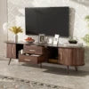 Mid-Century Modern TV Stand for 80" TVs Home Entertainment Center with Metal Shelves and Storage