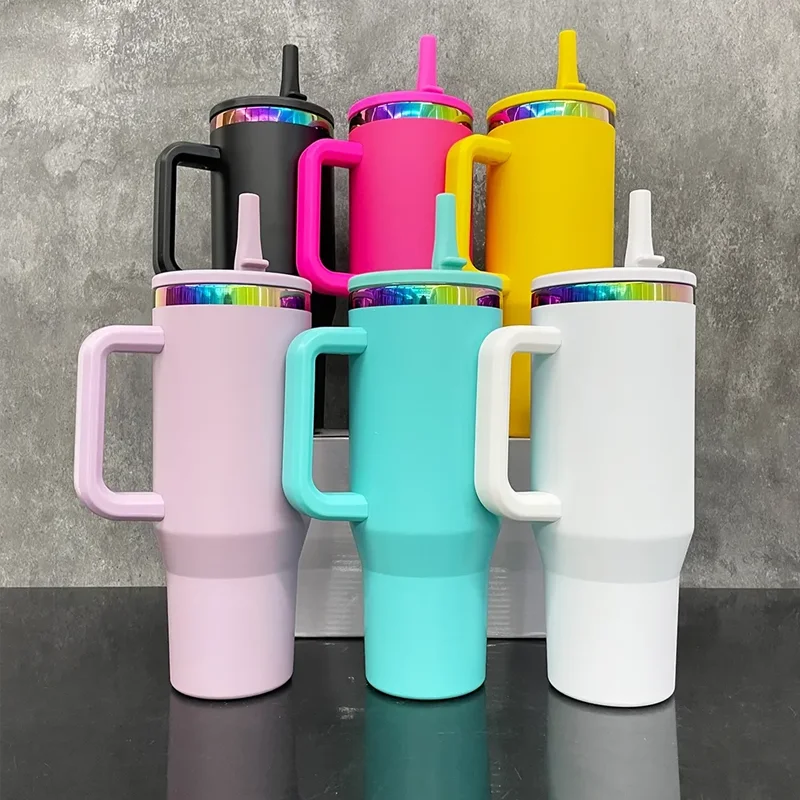 Us in Stock 40 OZ Colorful Rainbow Plated Eco Friendly Insulated Cup Custom 40 OZ Travel Tumbler for Daily Use