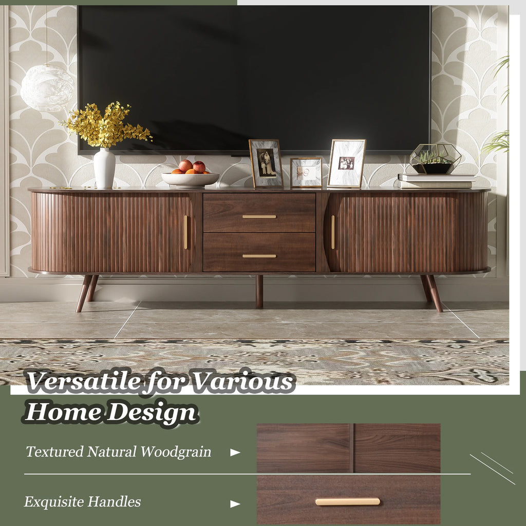 Mid-Century Modern TV Stand for 80" TVs Home Entertainment Center with Metal Shelves and Storage