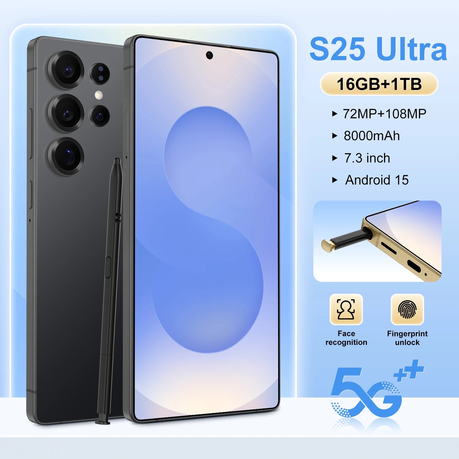 New S25 Ultra 5g Smartphone 7.3 Inch Hd Screen 16gb+1tb 5g Dual Card Mobile Phone Original High Quality Cellphone Version