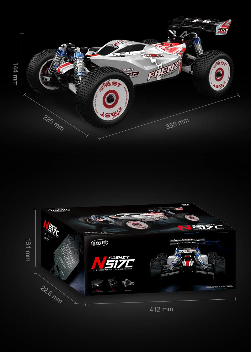 HOSHI N517C Frenzy 1/12 Scale Brushless Full Scale 4WD 70KM/H Rc Car High Speed Racing Truck Vehicle RTR 2XBATTERY Version
