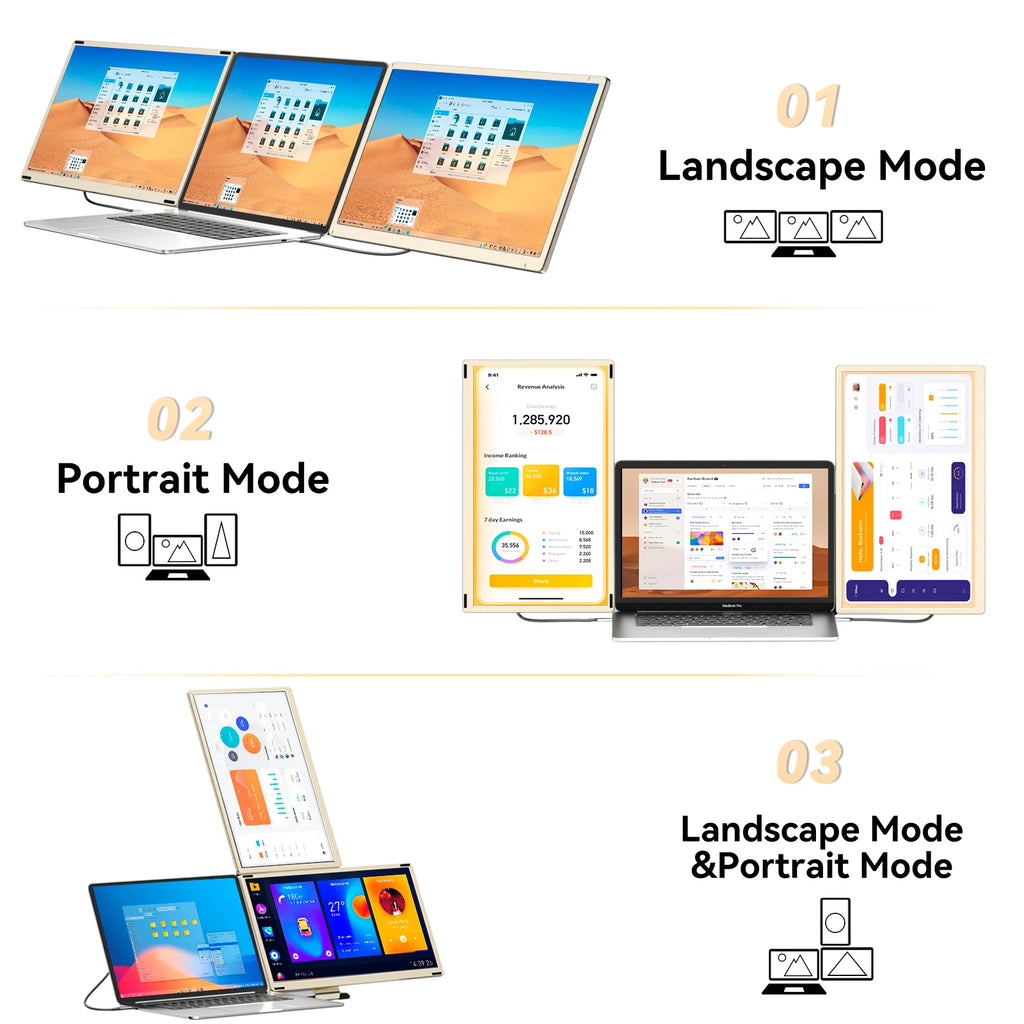 15.6 Inch High Brightness FHD 1080P IPS S6 Portable Dual Screens Detachable USB Type-C Plug Play Laptop Triple External Monitors