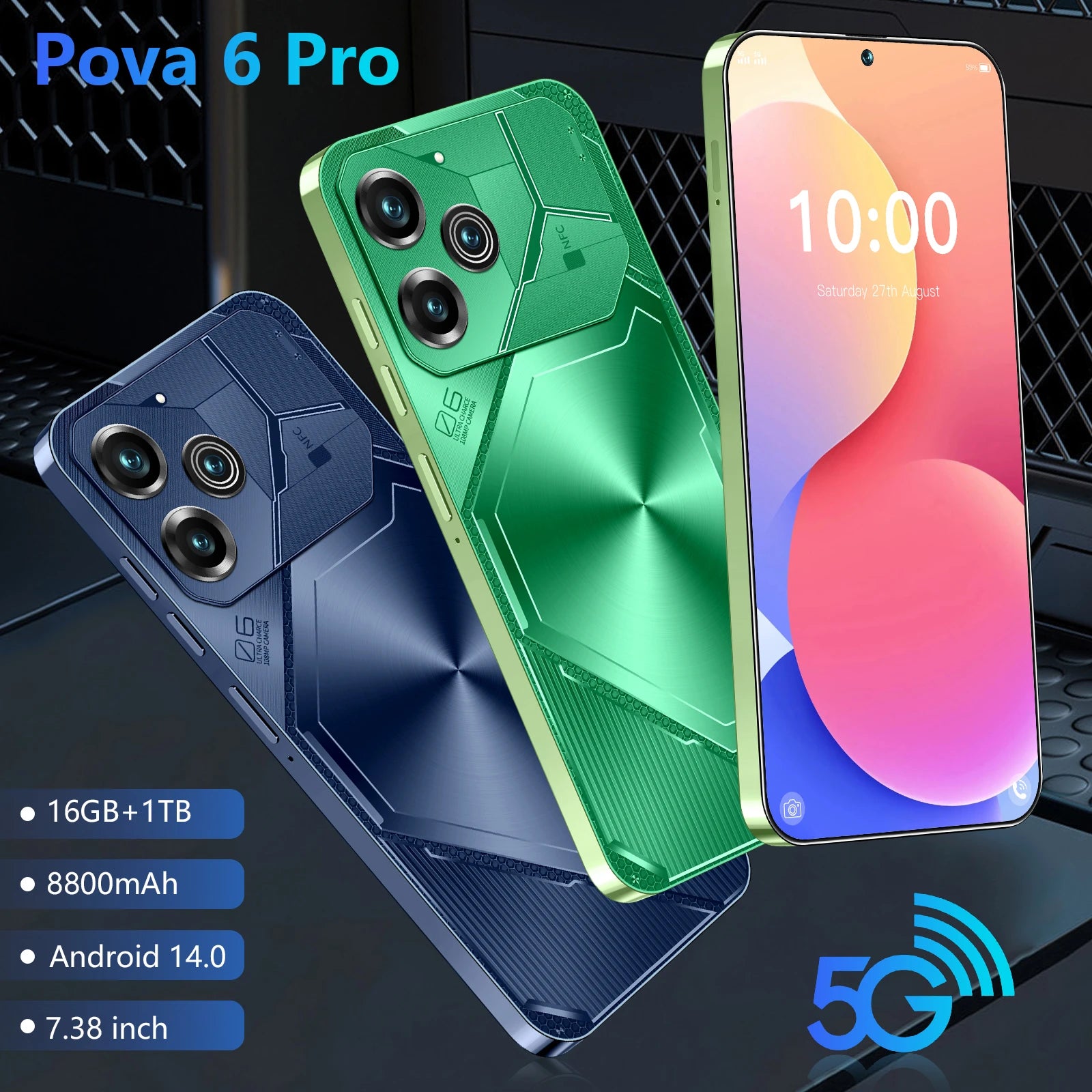 Unlocked Pova6Pro 5G Smartphone 6.8Inch Display with High-Capacity 8800mAh Battery
