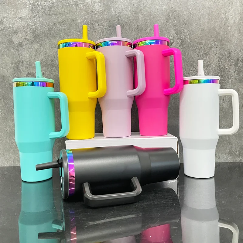 Us in Stock 40 OZ Colorful Rainbow Plated Eco Friendly Insulated Cup Custom 40 OZ Travel Tumbler for Daily Use
