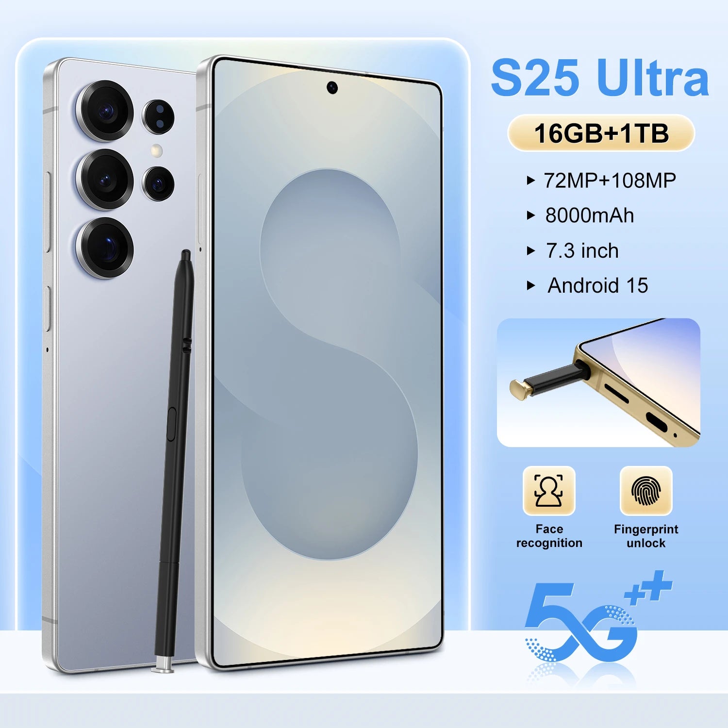 New S25 Ultra 5g Smartphone 7.3 Inch Hd Screen 16gb+1tb 5g Dual Card Mobile Phone Original High Quality Cellphone Version