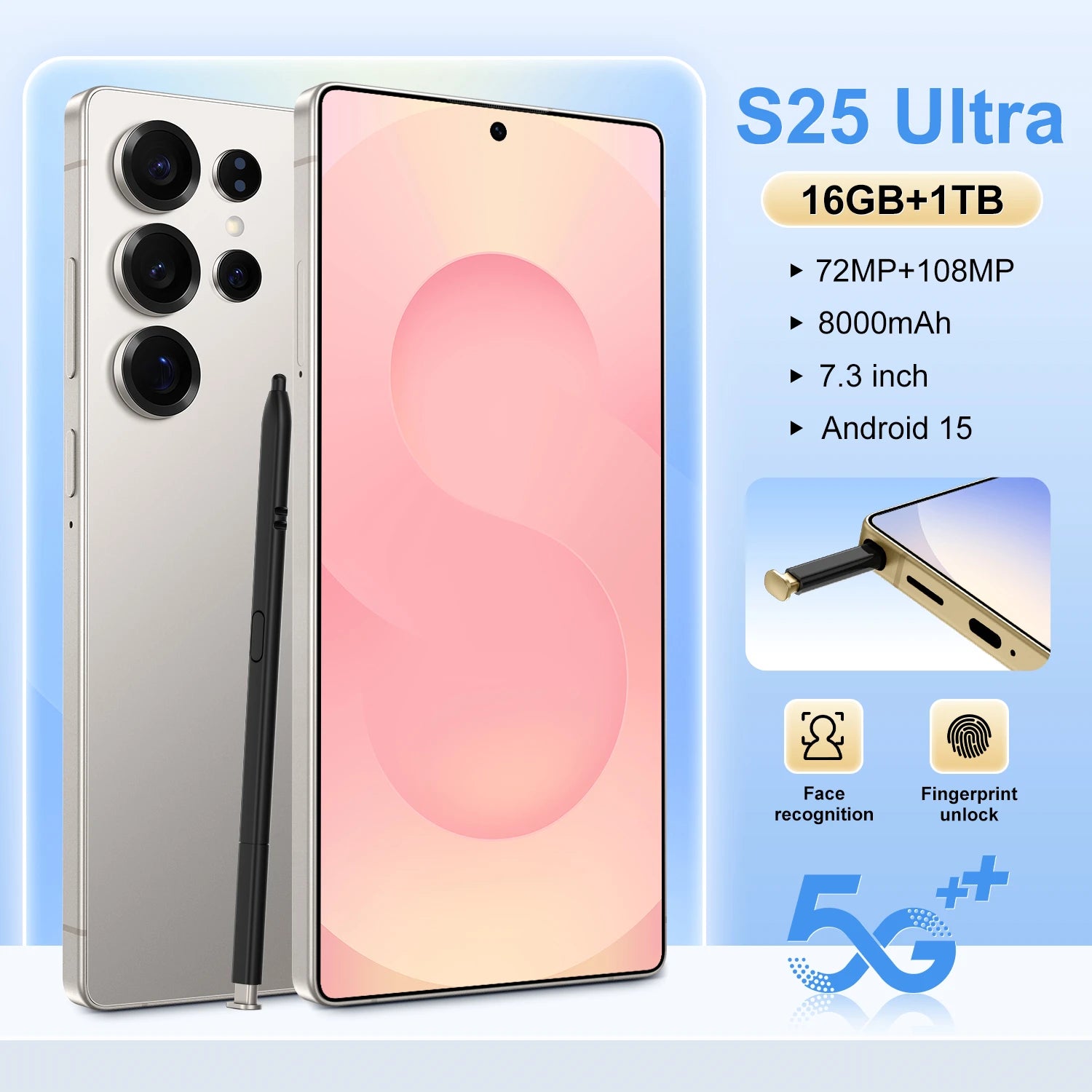 New S25 Ultra 5g Smartphone 7.3 Inch Hd Screen 16gb+1tb 5g Dual Card Mobile Phone Original High Quality Cellphone Version