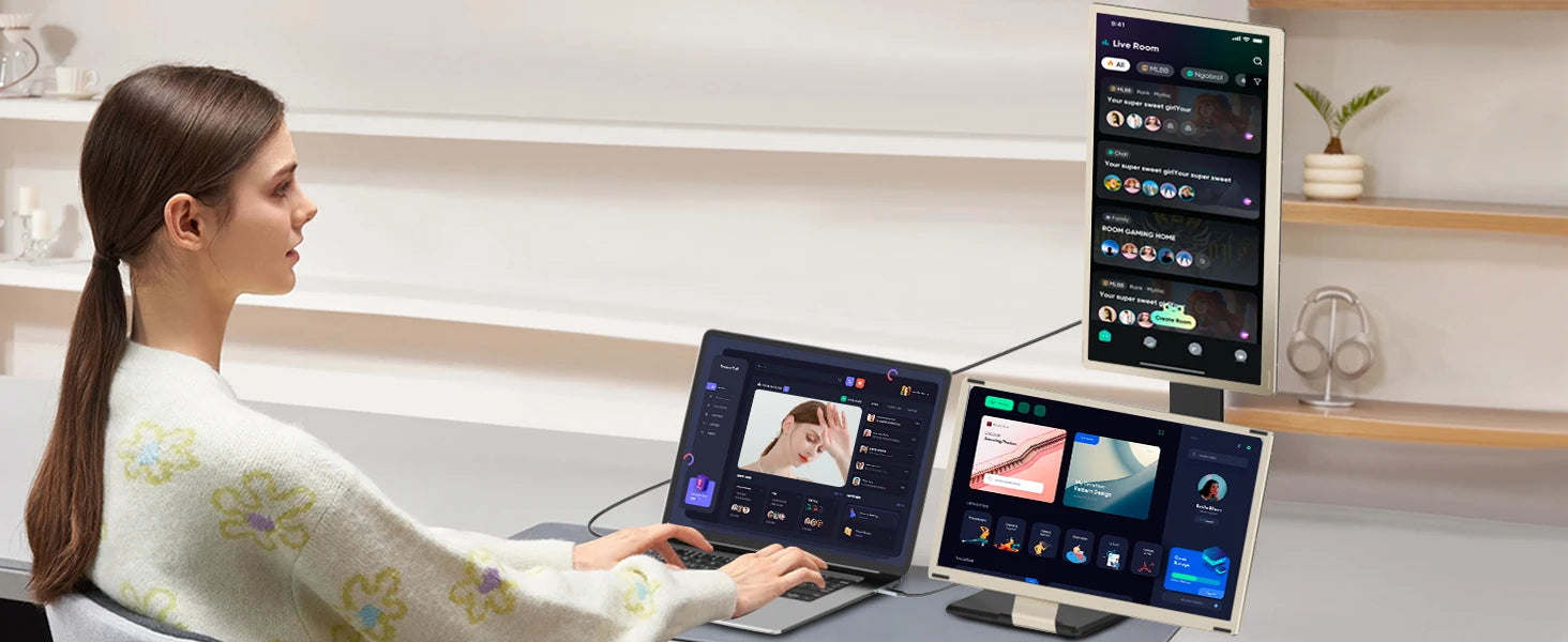 15.6 Inch High Brightness FHD 1080P IPS S6 Portable Dual Screens Detachable USB Type-C Plug Play Laptop Triple External Monitors