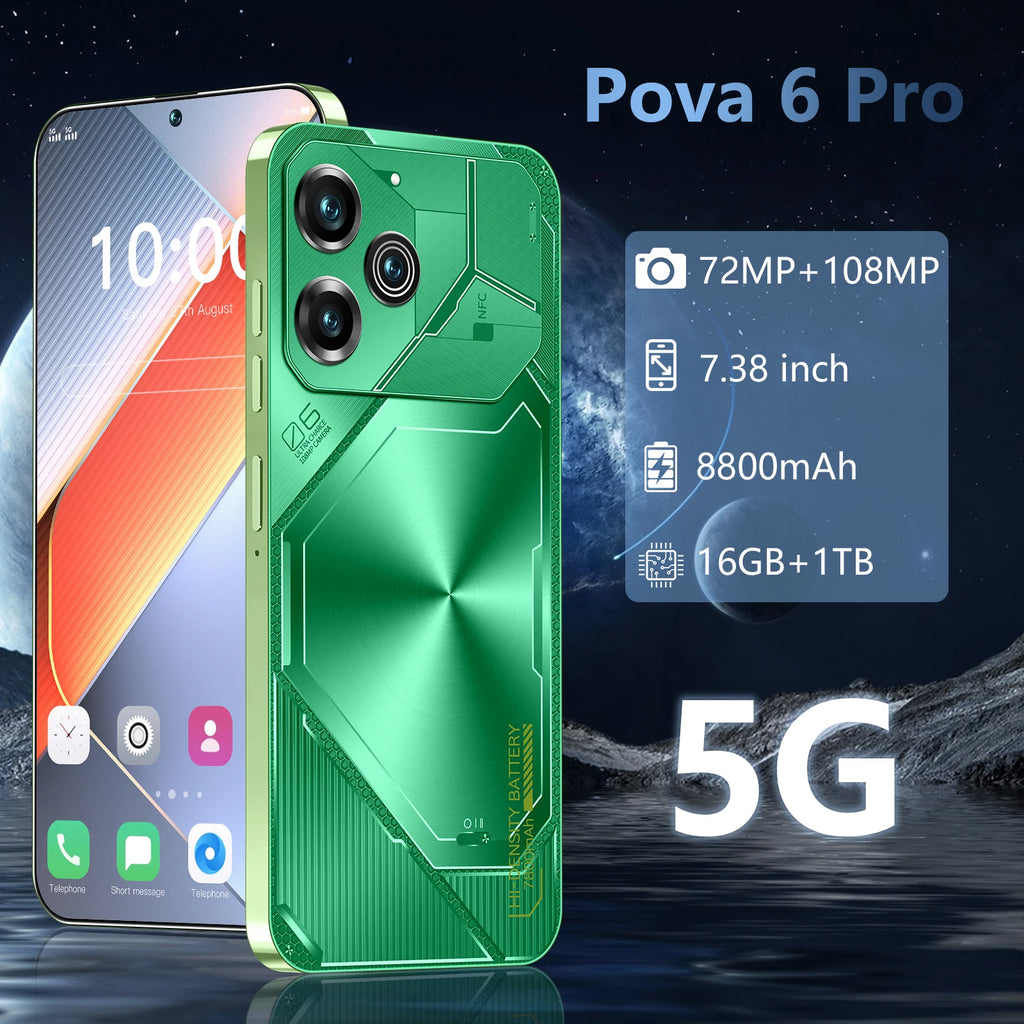 Unlocked Pova6Pro 5G Smartphone 6.8Inch Display with High-Capacity 8800mAh Battery