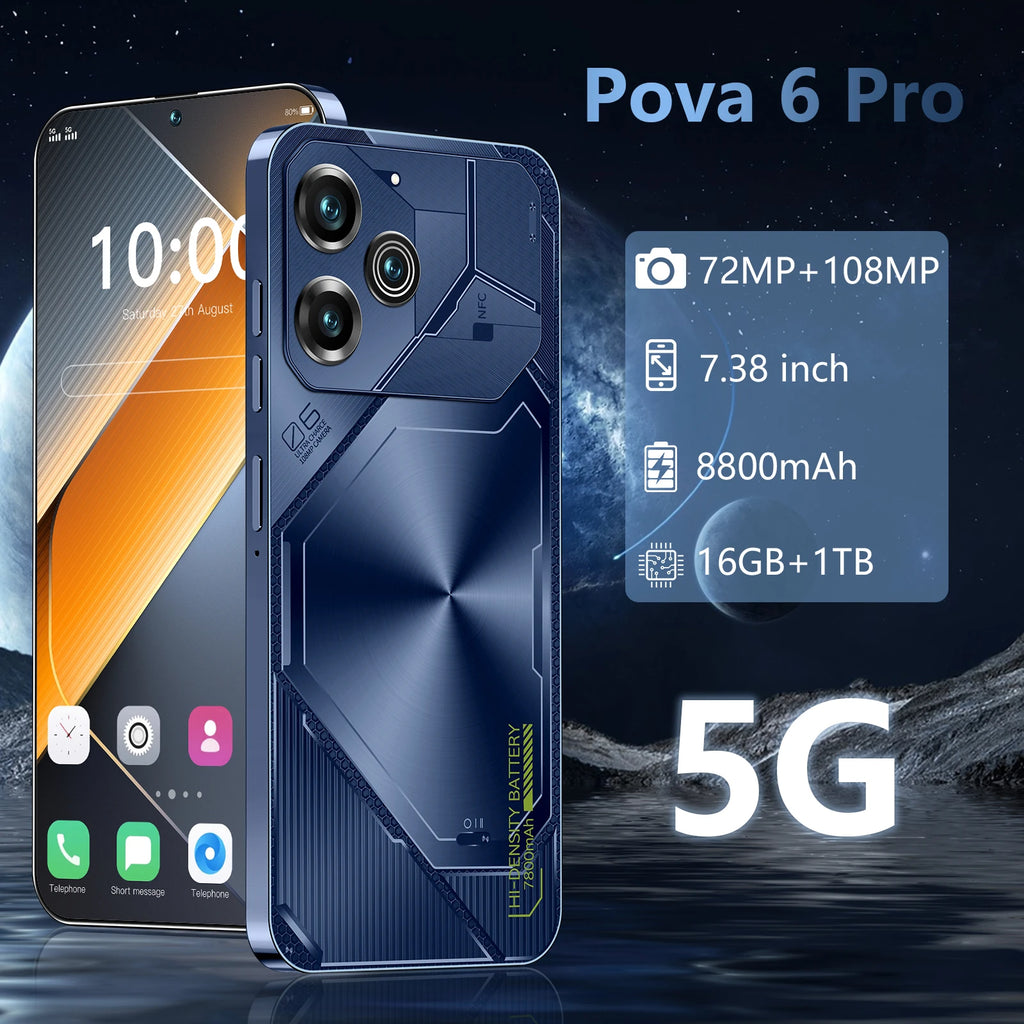 Unlocked Pova6Pro 5G Smartphone 6.8Inch Display with High-Capacity 8800mAh Battery