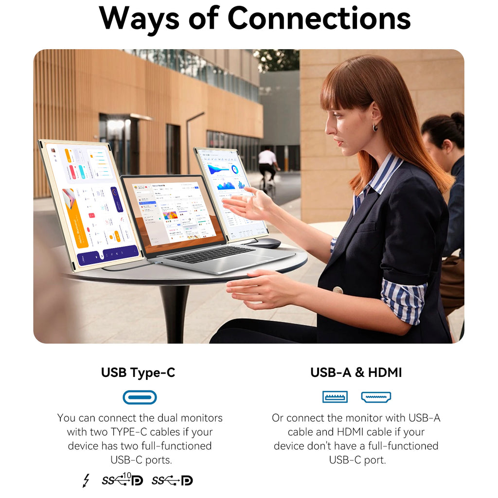 15.6 Inch High Brightness FHD 1080P IPS S6 Portable Dual Screens Detachable USB Type-C Plug Play Laptop Triple External Monitors