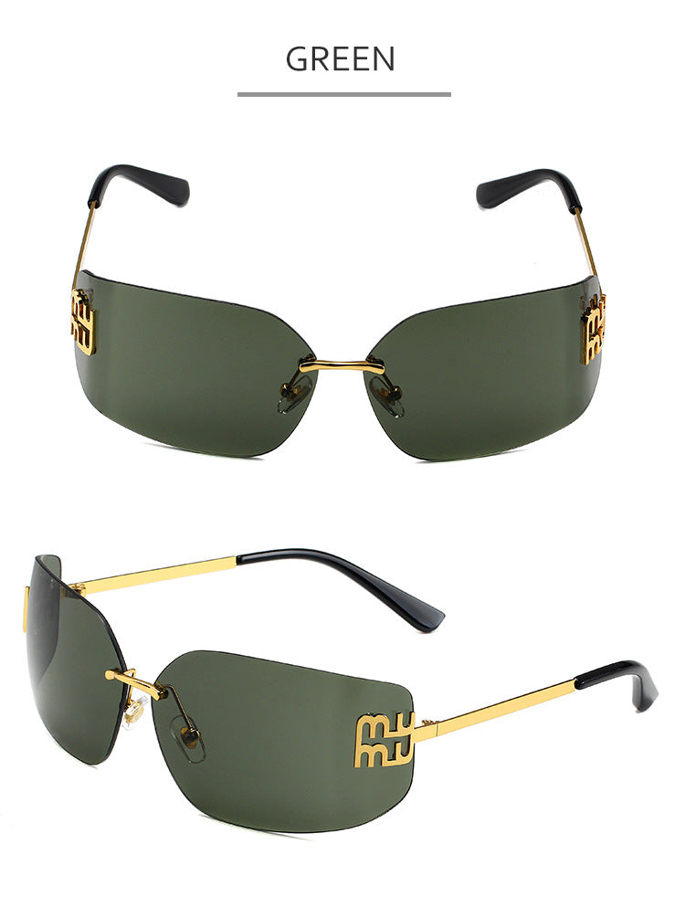 European and American New Fashion Black Sunglasses Frameless Retro Ins Internet Celebrity Same Style Women's Metal Sunglasses Cross Border