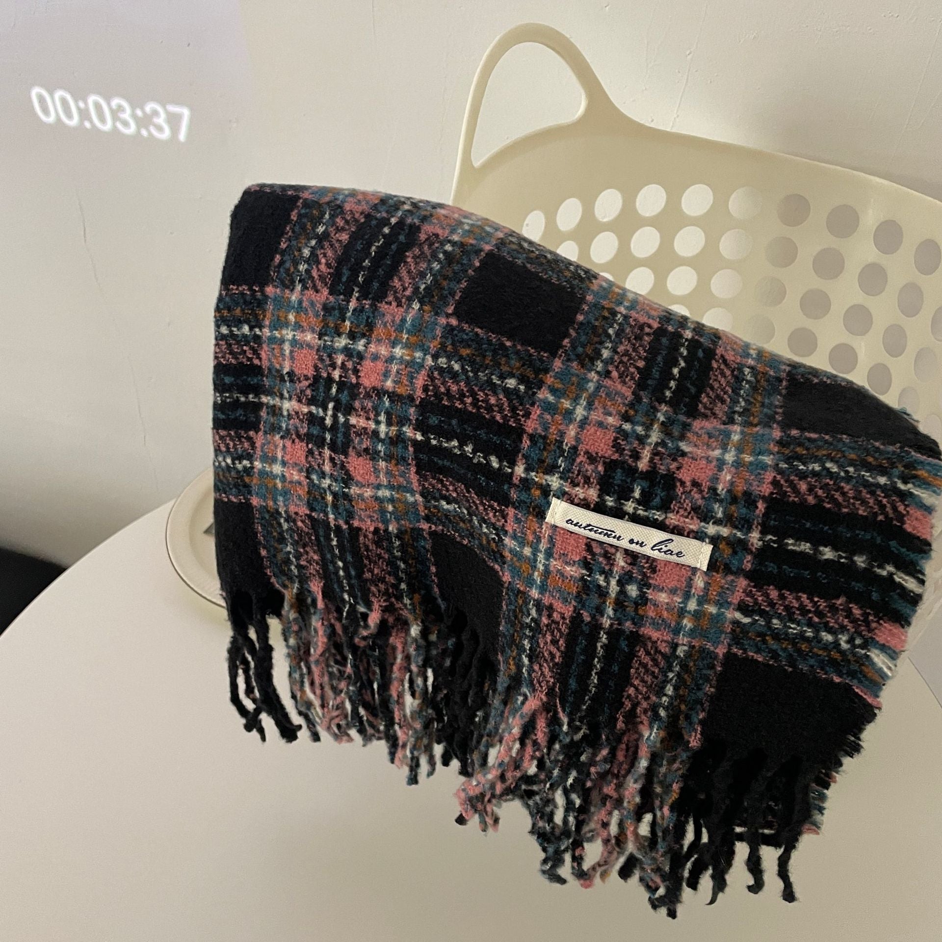 Happy Christmas Plaid Scarf Women's Winter High-end Cashmere Warm Neck Couple's JK Shawl