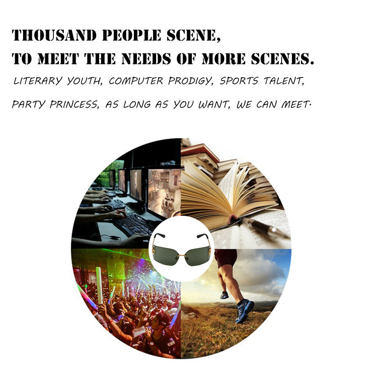 European and American New Fashion Black Sunglasses Frameless Retro Ins Internet Celebrity Same Style Women's Metal Sunglasses Cross Border