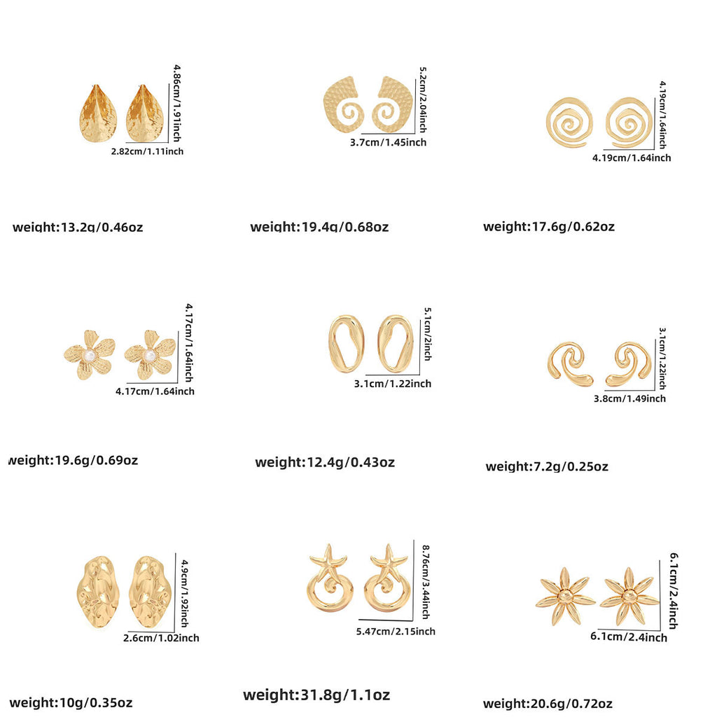 European and American light luxury high-end metal style simple personality earrings women's retro flower pearl hollow love earrings
