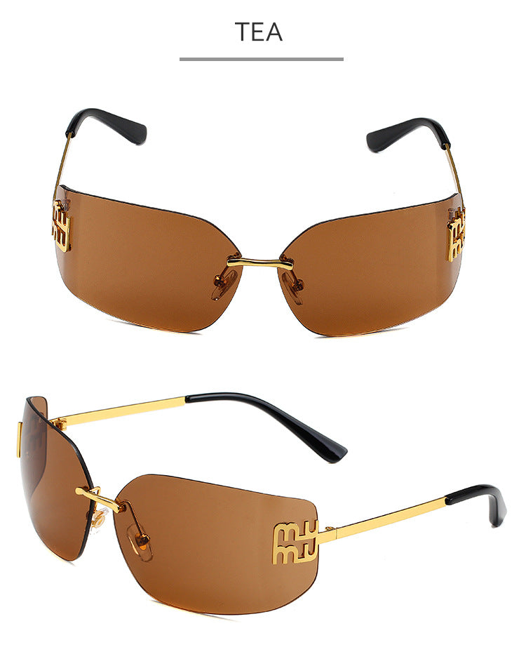 European and American New Fashion Black Sunglasses Frameless Retro Ins Internet Celebrity Same Style Women's Metal Sunglasses Cross Border