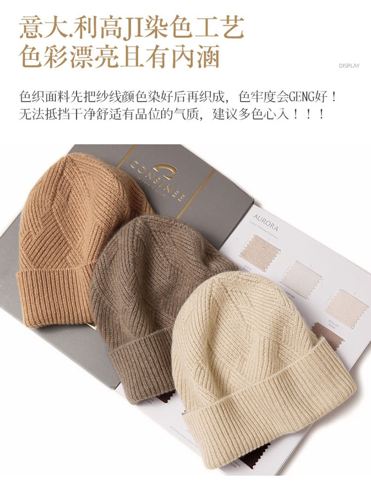 Consaini New 100 Pure Cashmere Hat All-match Middle-aged and Young European and American Knitted Hat Amazon Warm Ear Protection Hat