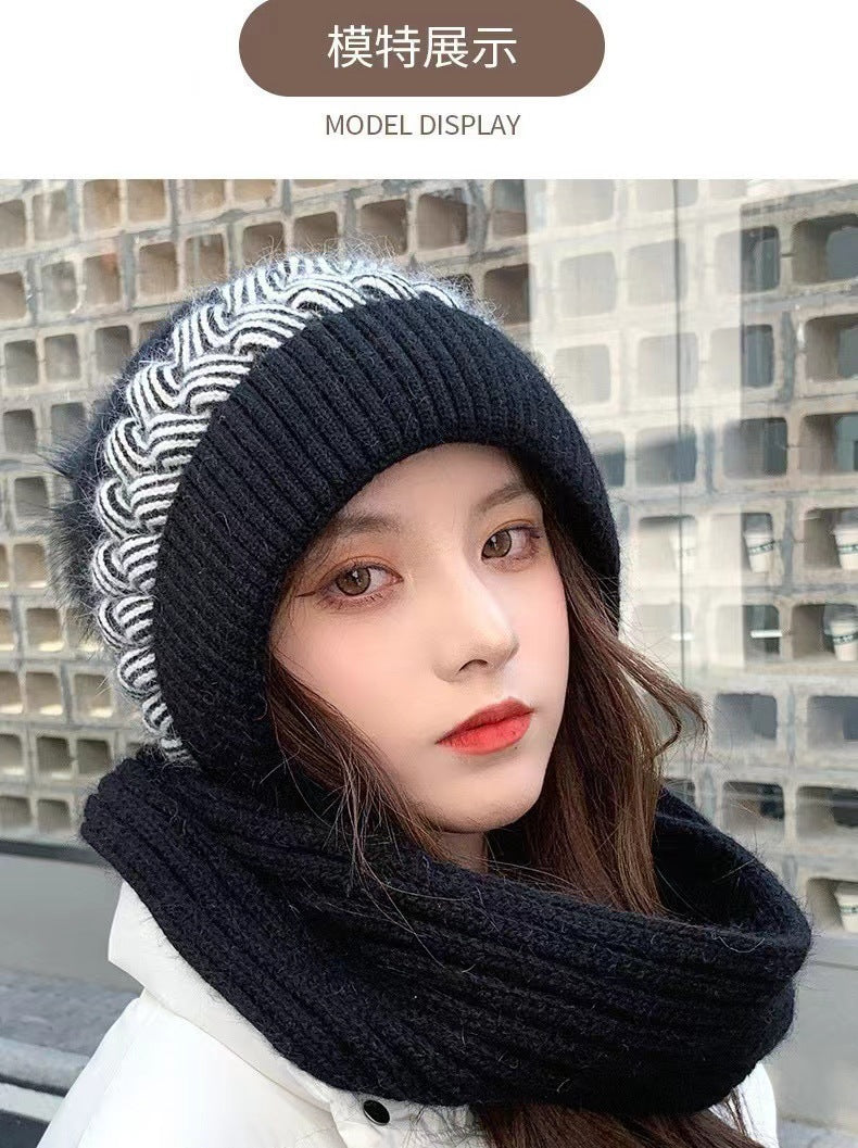 Hat Women's Autumn and Winter Velvet Scarf Ear Protection Warm Hat Outdoor Riding Hat Neck Protection Winter Hat Knitted Hat Wool Hat