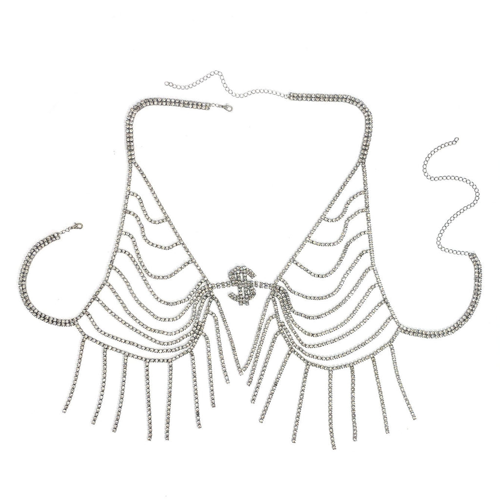 Cross-border Europe and the United States hot dollar tassel chest chain nightclub sexy trend rhinestone body chain women