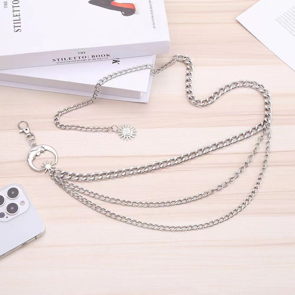 Cross-border European and American Metal Sunflower Multi-layer Waist Chain Accessories Hip-hop Retro Crescent Body Chain Waist Decoration
