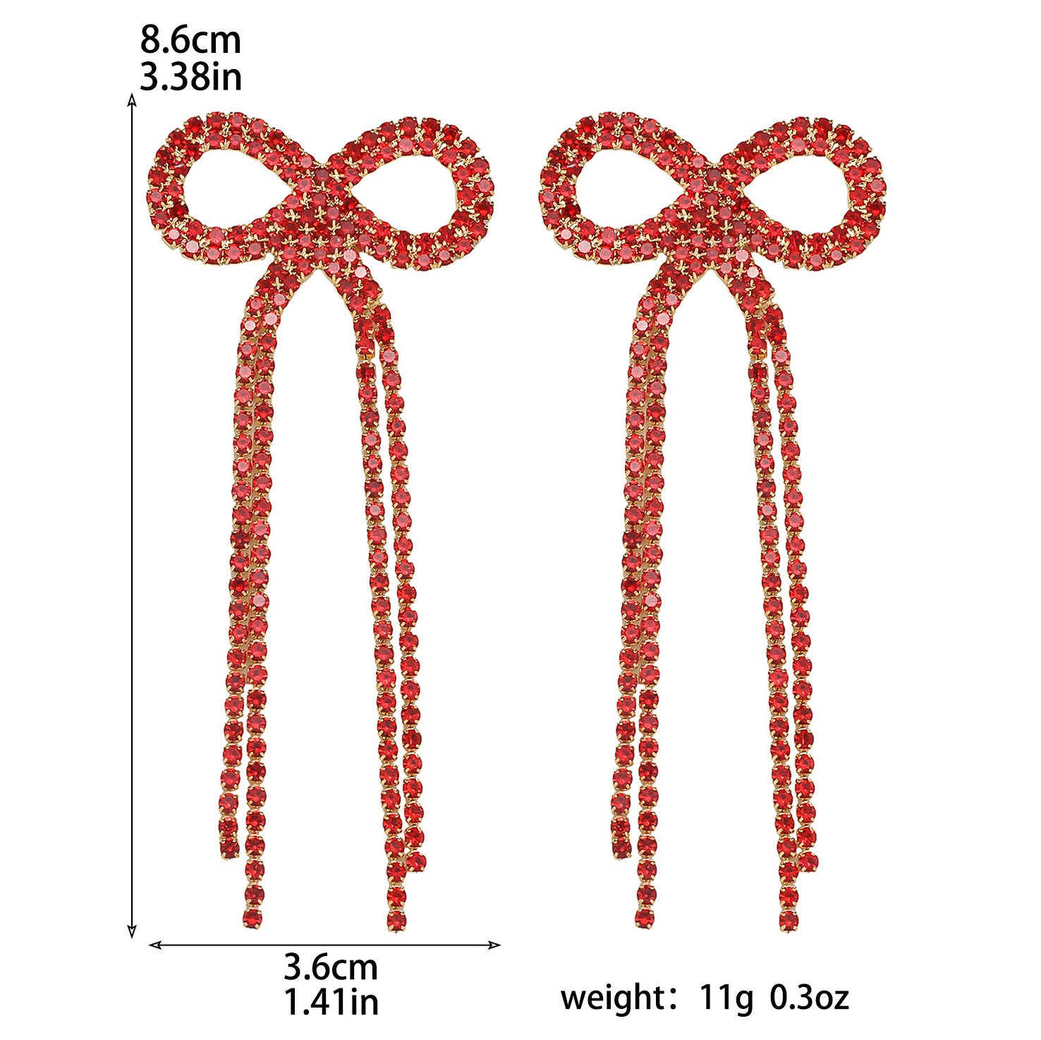 Shein Explosive Bow Long Tassel Earrings Women's Personality Super Flash Rhinestone Bride Wedding All-match Ear Jewelry