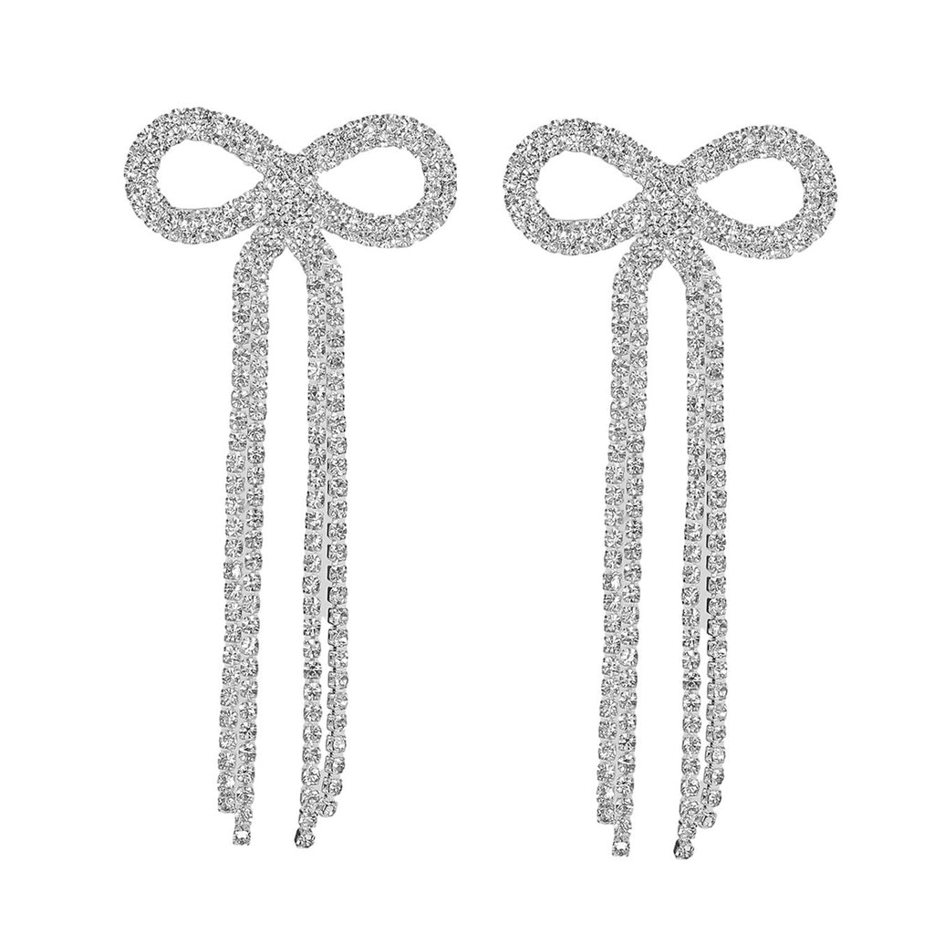 Shein Explosive Bow Long Tassel Earrings Women's Personality Super Flash Rhinestone Bride Wedding All-match Ear Jewelry