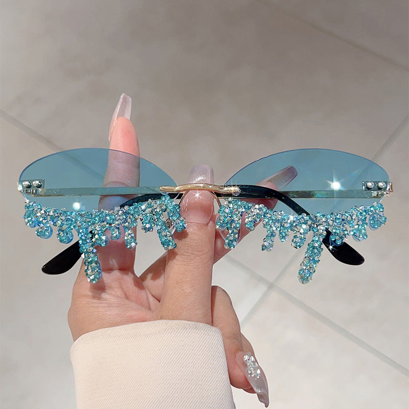 Cross-border New European and American Borderless Diamond-encrusted Angel Tears Sunglasses