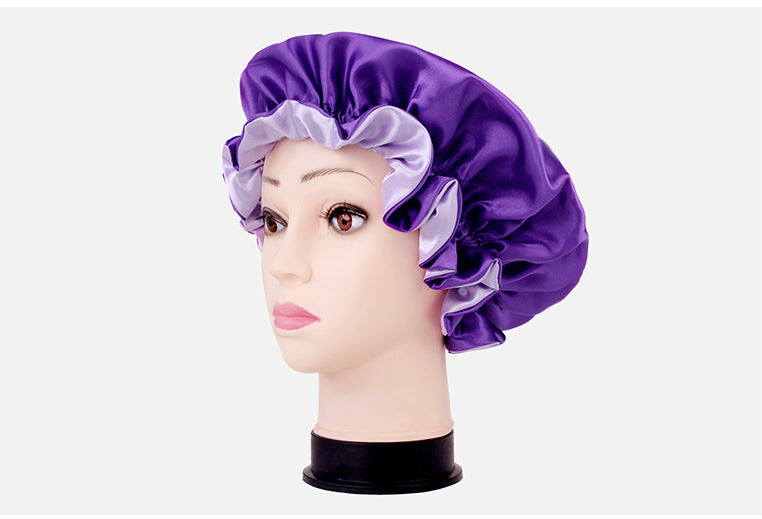 2026 New Style Solid Color Lace Beauty and Hair Care Women's Postpartum Hat Satin Elastic Wide-Brimmed Double-Layer Warm Hat