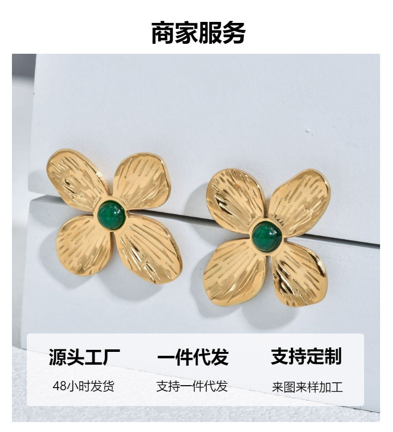 European and American retro style niche exquisite high-grade stainless steel earrings bud design petal does not fade earrings women