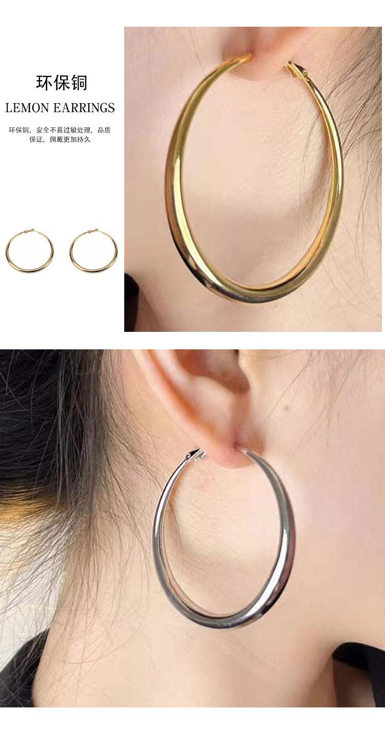 Fashion Explosions European and American Fashion Metal Style Geometry Gap Earrings Large Circle Distinctive Niche All-match Ear Jewelry Women
