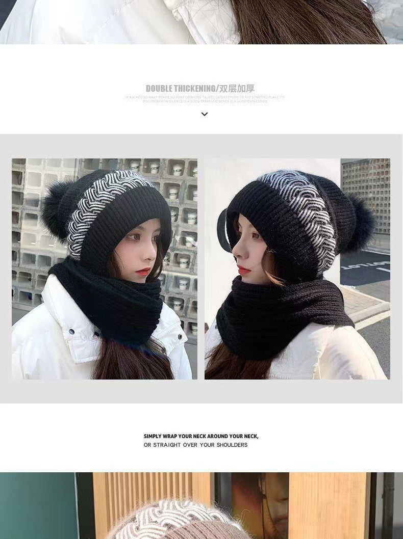 Hat Women's Autumn and Winter Velvet Scarf Ear Protection Warm Hat Outdoor Riding Hat Neck Protection Winter Hat Knitted Hat Wool Hat