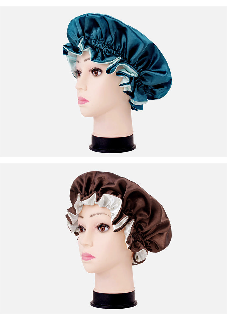 2026 New Style Solid Color Lace Beauty and Hair Care Women's Postpartum Hat Satin Elastic Wide-Brimmed Double-Layer Warm Hat