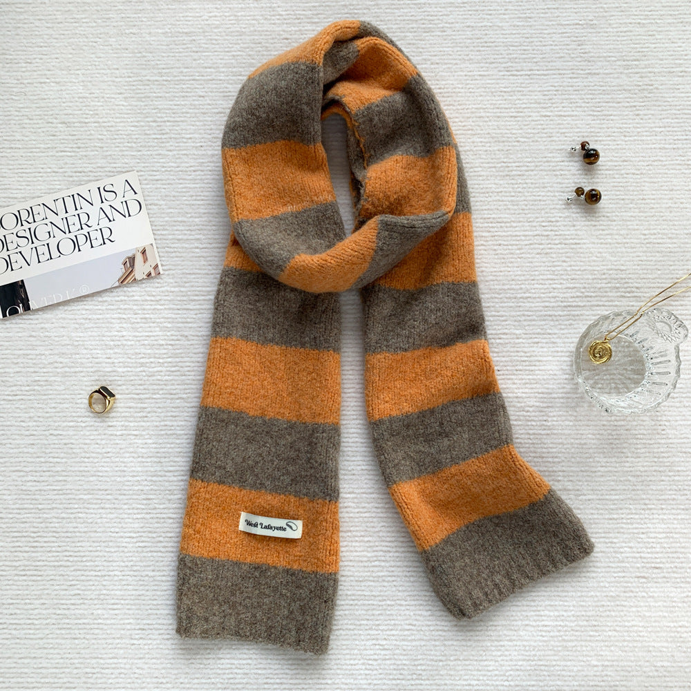 Korean Style New Style Striped Wool Knitted Scarf Women's Winter
