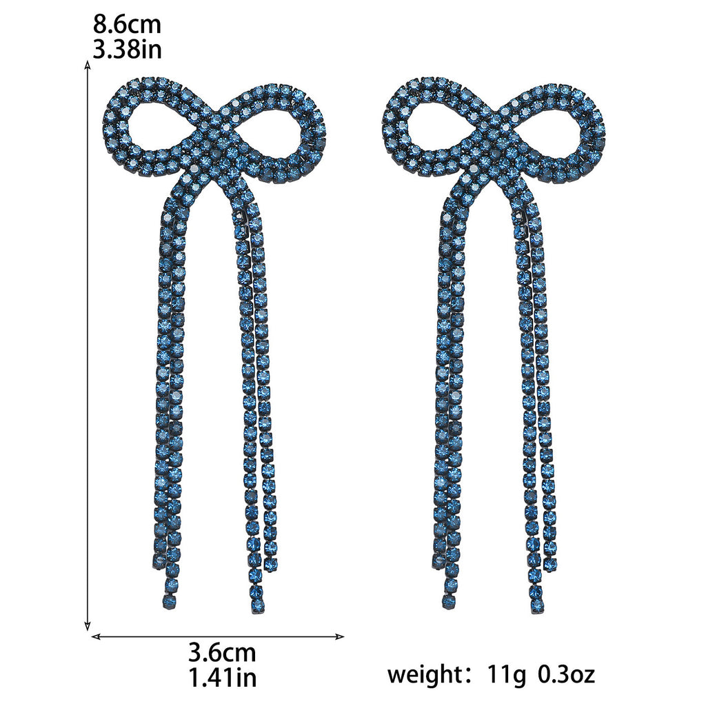 Shein Explosive Bow Long Tassel Earrings Women's Personality Super Flash Rhinestone Bride Wedding All-match Ear Jewelry