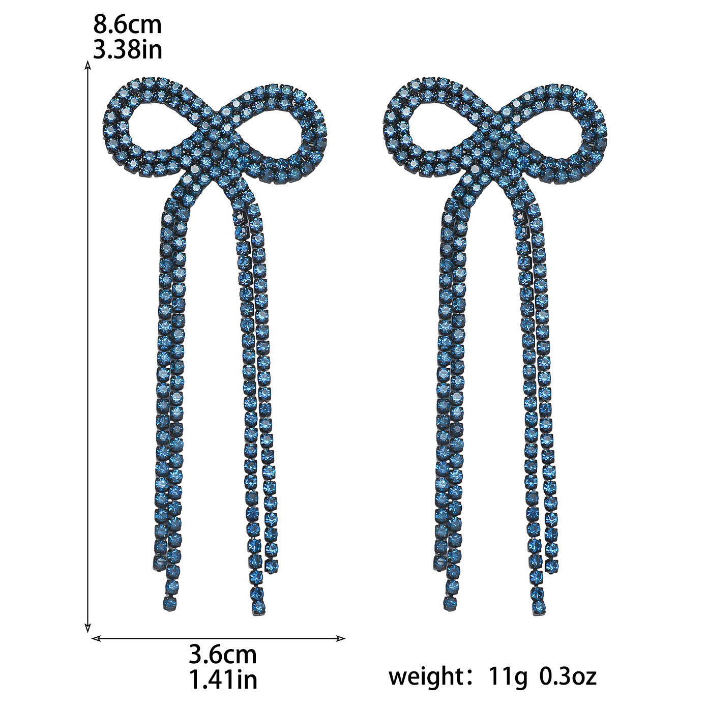 Shein Explosive Bow Long Tassel Earrings Women's Personality Super Flash Rhinestone Bride Wedding All-match Ear Jewelry