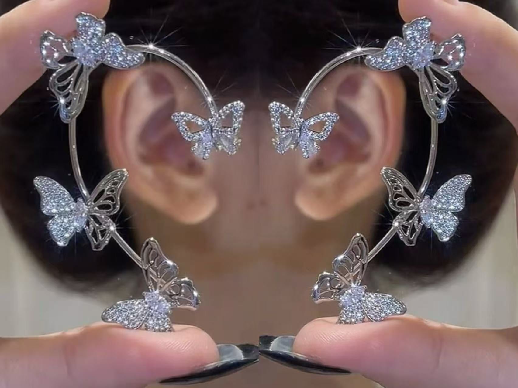 Douyin's New Super Flash Butterfly Elf Ear Hook Super Fairy Accessible Luxury Earrings Without Piercing All-In-One Ear Bone Clip Earrings