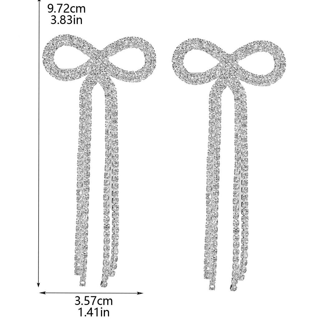 Shein Explosive Bow Long Tassel Earrings Women's Personality Super Flash Rhinestone Bride Wedding All-match Ear Jewelry