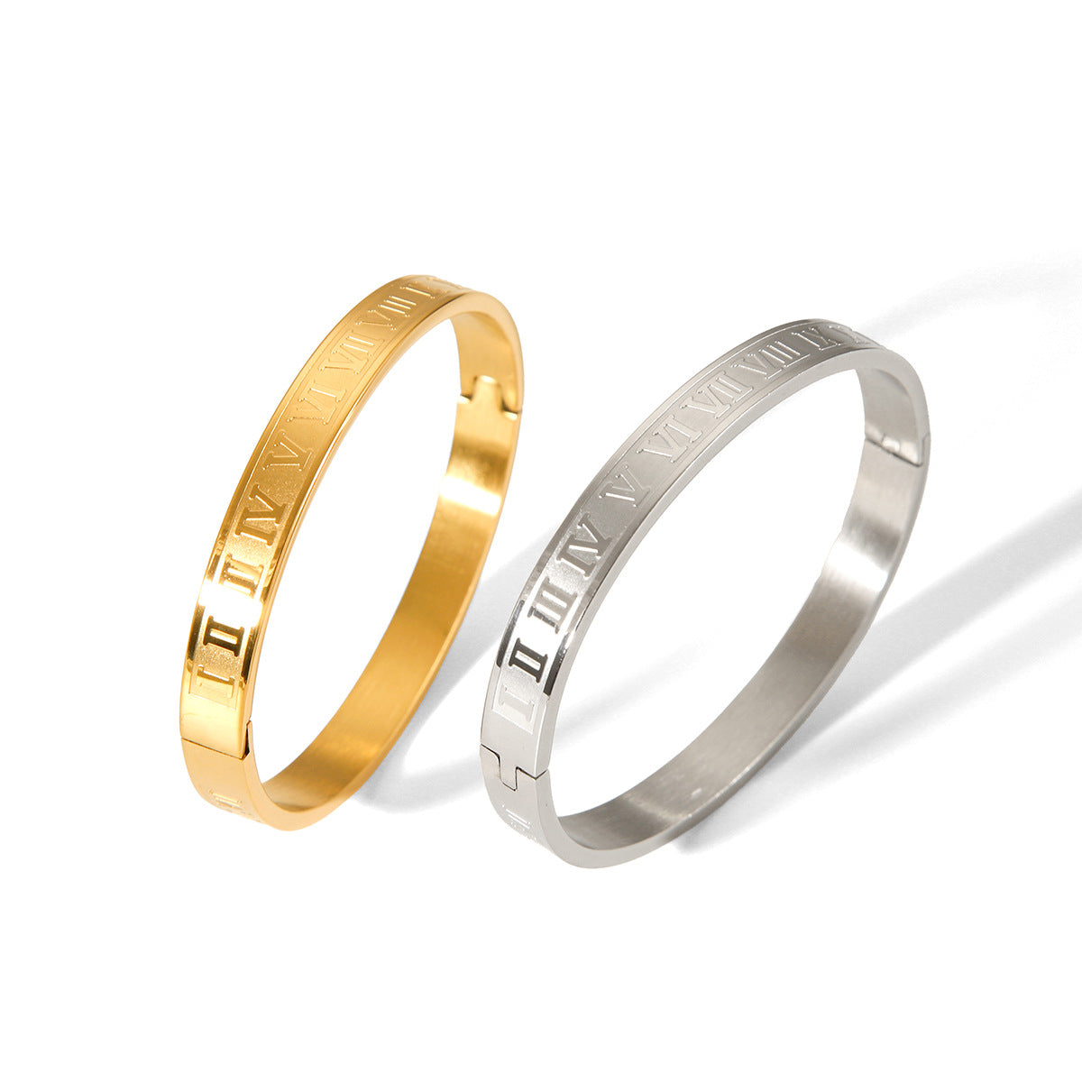 European and American fashion titanium steel Roman numeral buckle bracelet 18k gold ins punk style stainless steel bracelet women's high-end sense