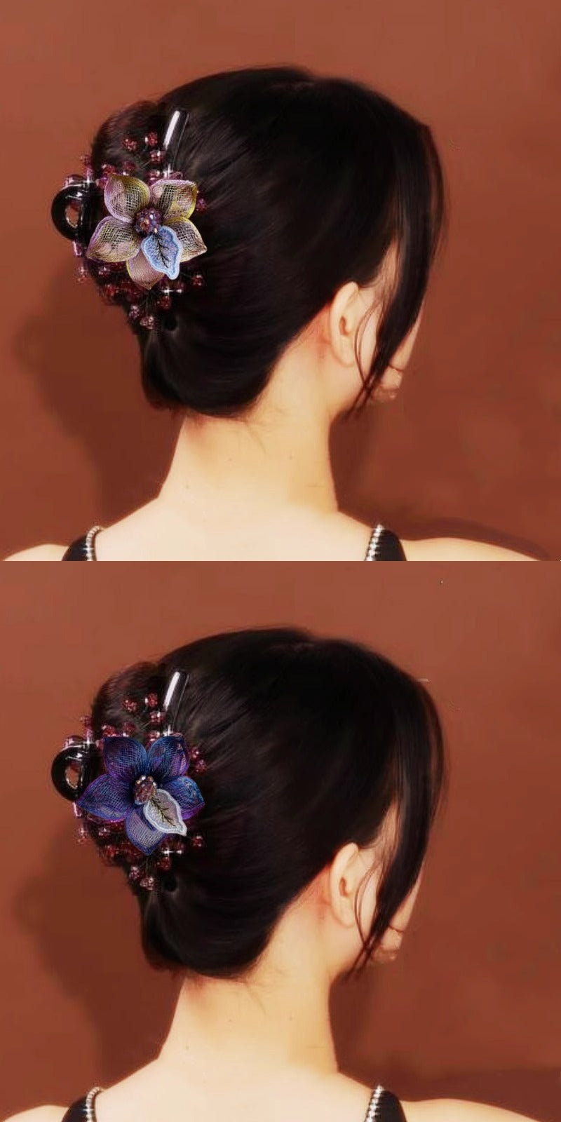 Korean-Style High-End Handmade Copper Wire Braided Flower Hair Clip, Plastic Resin Large Shark Clip for Updo at the Back of the Head