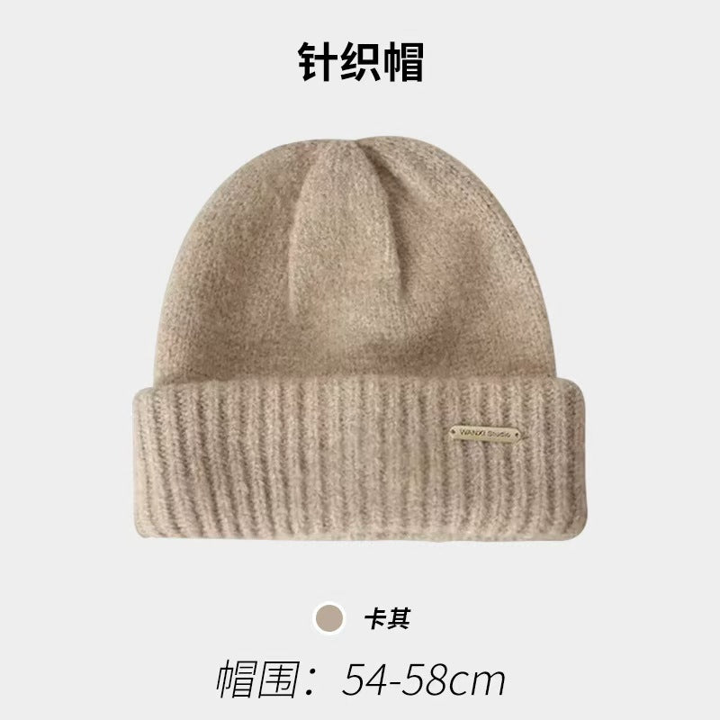 Hat Women's Autumn and Winter Warm Explosive Ear Protection Face Small Knitted Hat Windproof Moon Hat Wool Big Head Heap