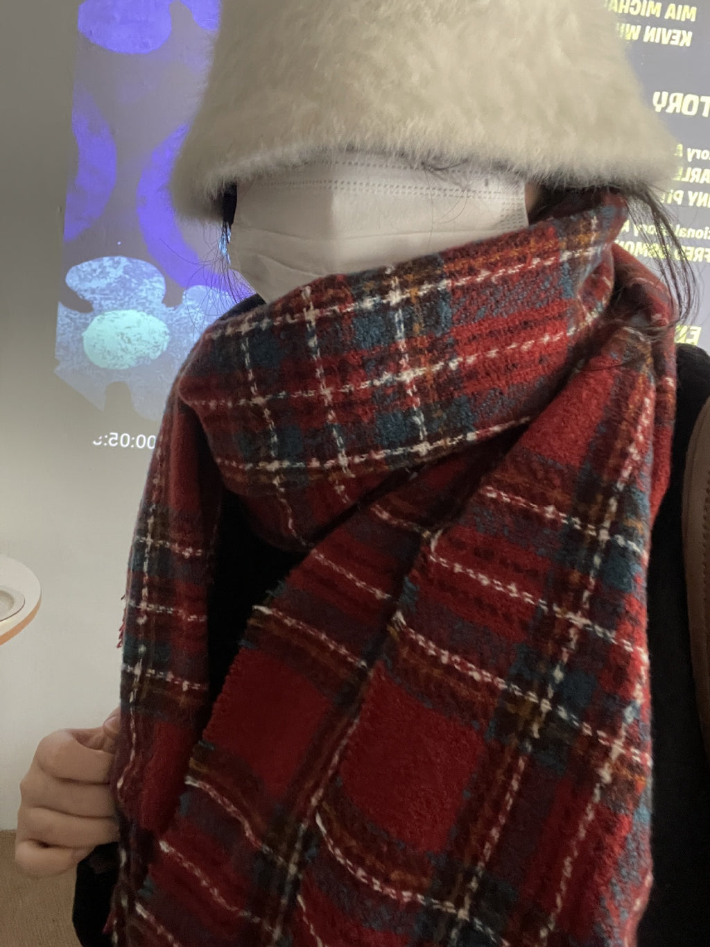 Happy Christmas Plaid Scarf Women's Winter High-end Cashmere Warm Neck Couple's JK Shawl