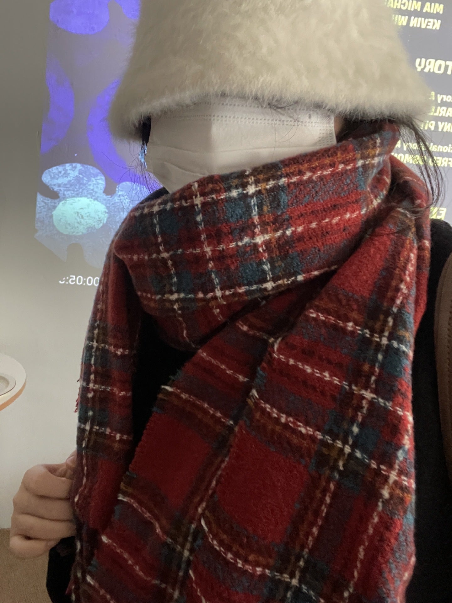 Happy Christmas Plaid Scarf Women's Winter High-end Cashmere Warm Neck Couple's JK Shawl