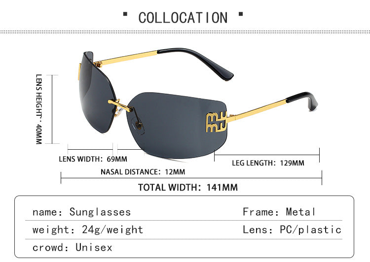 European and American New Fashion Black Sunglasses Frameless Retro Ins Internet Celebrity Same Style Women's Metal Sunglasses Cross Border