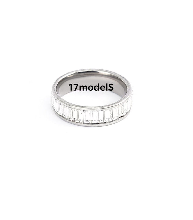 Cross-border plain ring stainless steel ring rectangular zircon ring titanium steel diamond lovers ring jewelry wholesale
