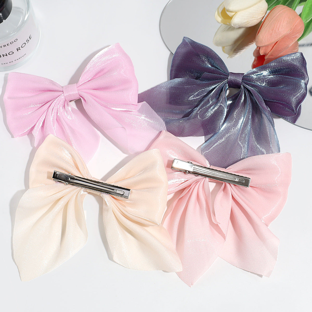 Japanese and Korean Style Elegant Sweet Mesh Bow Pointed Bouth Clip Pontail Decorative Hairpin Elegant Half-Tie Hairpin Hair Accessories
