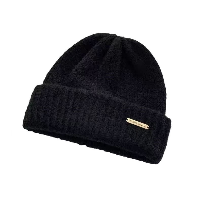 Hat Women's Autumn and Winter Warm Explosive Ear Protection Face Small Knitted Hat Windproof Moon Hat Wool Big Head Heap