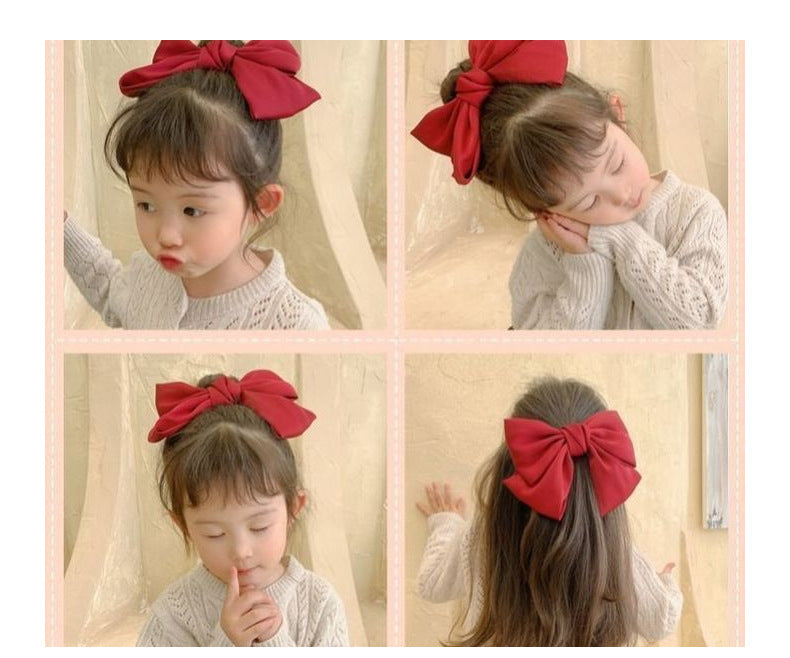 Korean Same Style Red Big Bow Hairpin Female Back Head Top Clip Simple French Retro Popular Kidsren's Hair Accessories