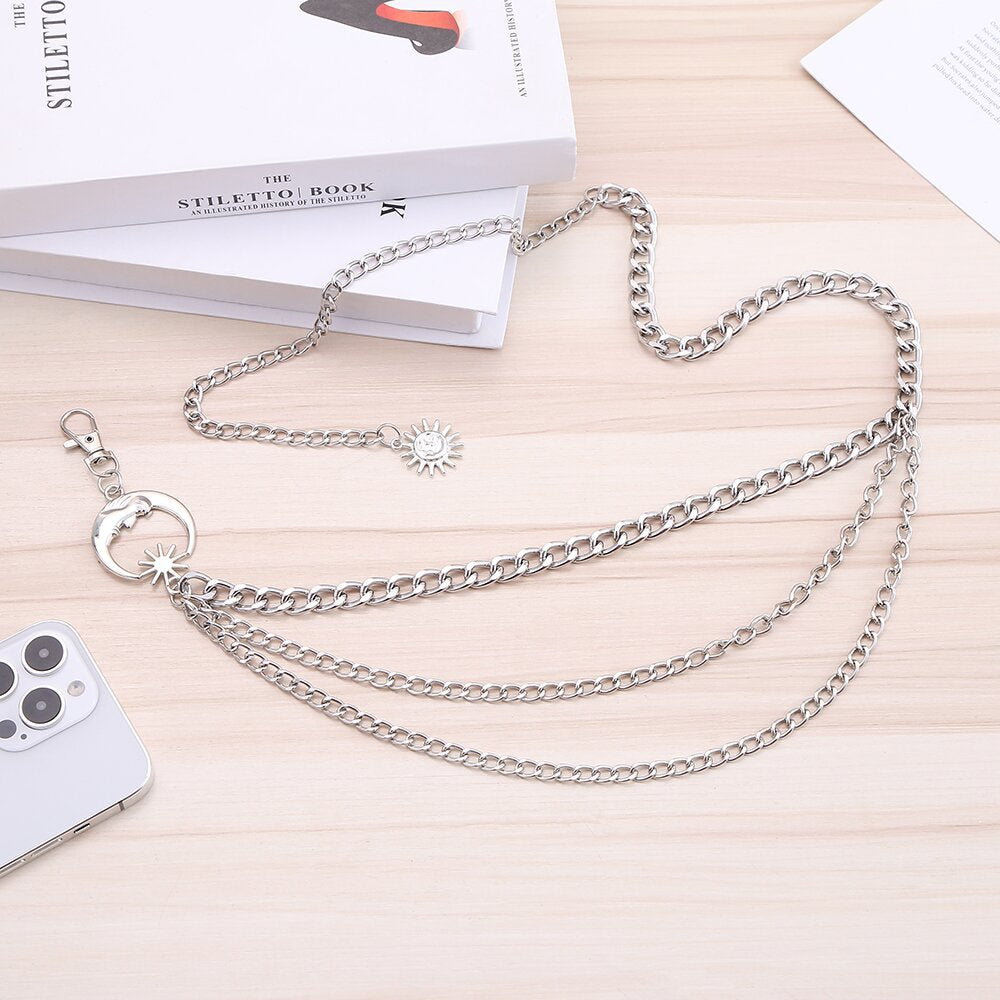 Cross-border European and American Metal Sunflower Multi-layer Waist Chain Accessories Hip-hop Retro Crescent Body Chain Waist Decoration