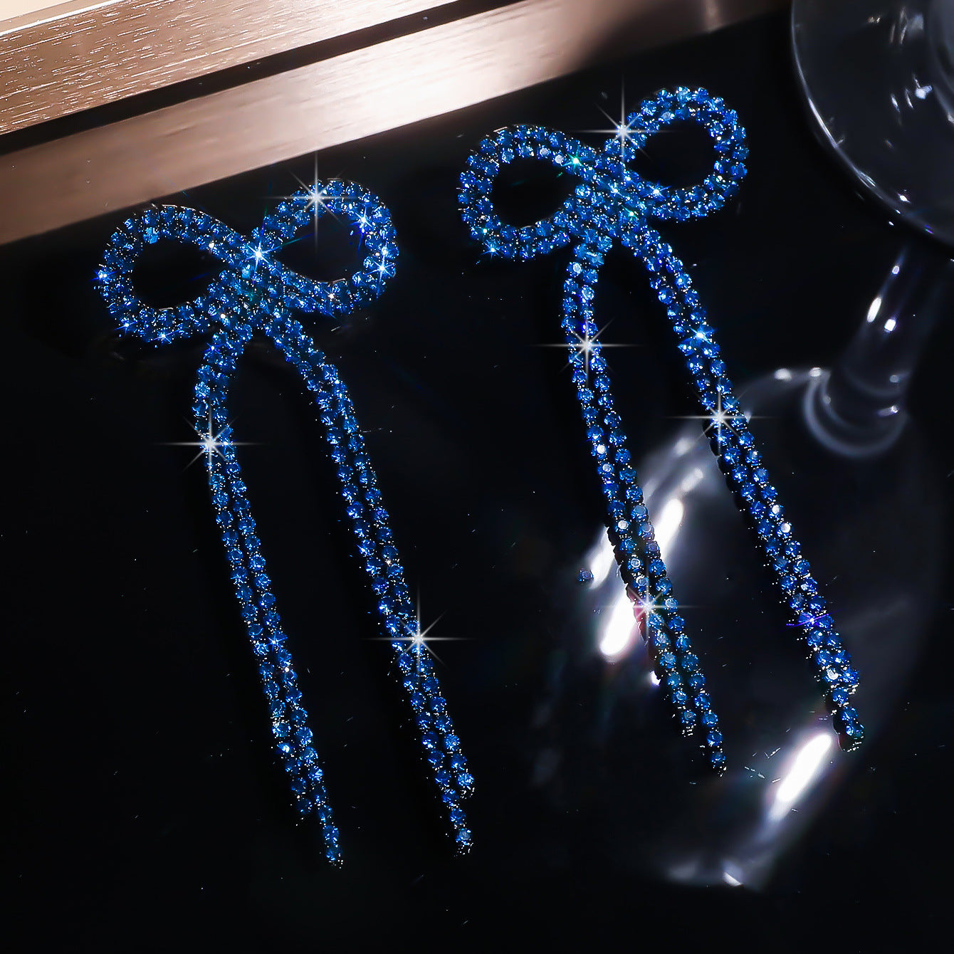 Explosive Bow Long Tassel Earrings Women's Personality Rhinestone